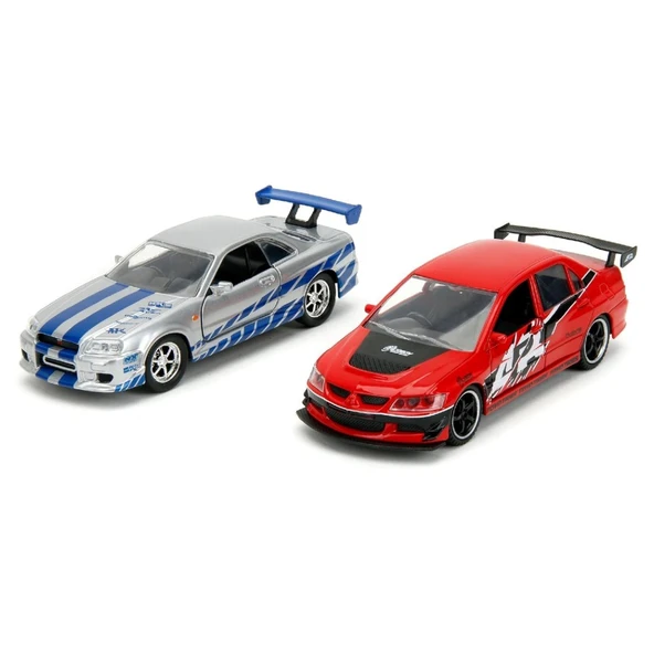 Jada 1:32 Fast & Furious Legacy Series Twin Pack W4/2 Mitsubishi Evo IX & Brian's Nissan Skyline - Resim 2