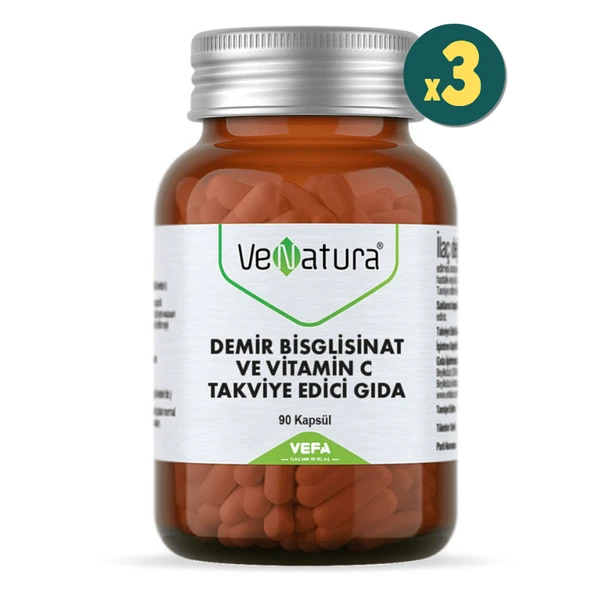 Venatura Demir Bisgilisinat Vitamin C 90 Kapsül 3 Adet