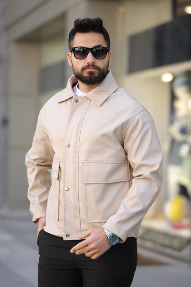 ERKEK TORBA CEPLİ BAHARLIK DERİ CEKET - 5