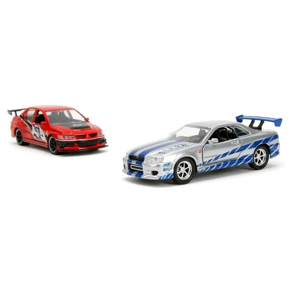 Jada 1:32 Fast & Furious Legacy Series Twin Pack W4/2 Mitsubishi Evo IX & Brian's Nissan Skyline - Resim 4