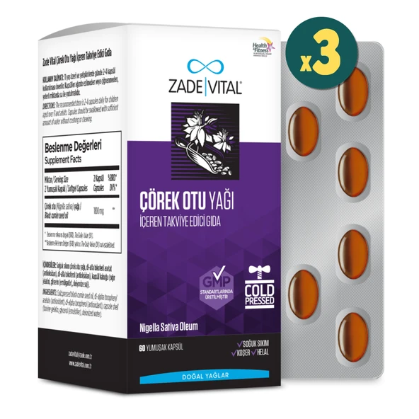 Zade Vital Çörek Otu Yağı 900 mg 60 Blister Kapsül 3 Adet