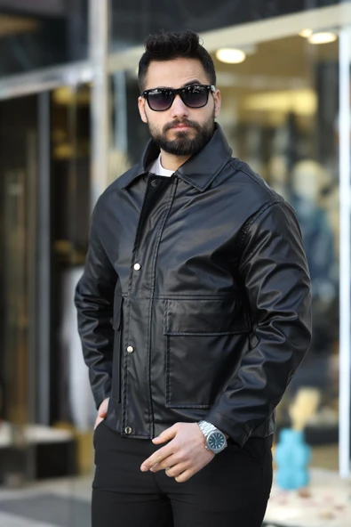 ERKEK TORBA CEPLİ BAHARLIK DERİ CEKET - 3