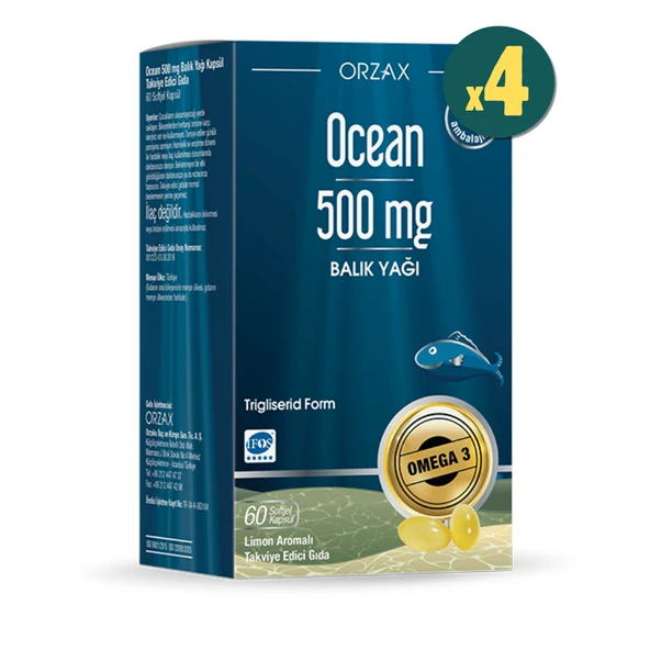 Ocean Omega 3 Balık Yağı 500 mg 60 Kapsül 4 Adet