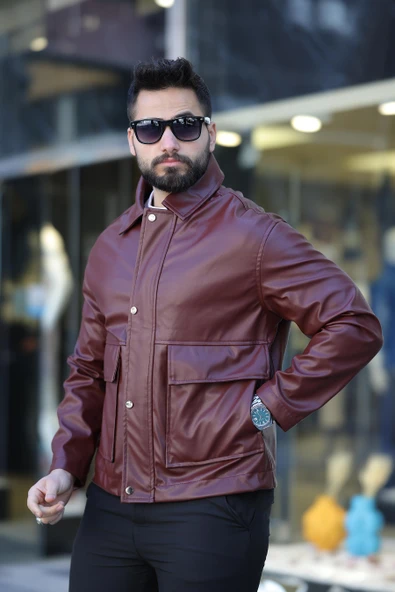 ERKEK TORBA CEPLİ BAHARLIK DERİ CEKET - 9