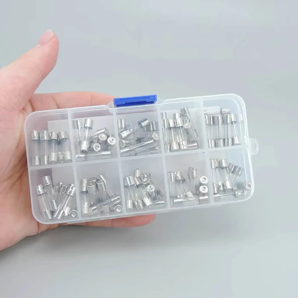 Cam Tüp Sigorta Seti 100 Parça  0.2A 0.3A 1A 2A 3A 5A 8A 10A 15A 20A Yüksek Voltaj Aşırı Akım Kısa Devre Televizyon Vantilatör Bilgisayar Buzdolabı Tost Makinesi - Resim 2