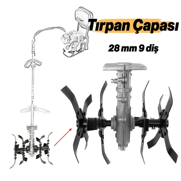 Solax 28 mm 9 Diş Tırpan Yedek Çapa Aparatı Bıçağı MTP2 Toprak İşleme Belleme Çapalama Uyumlu