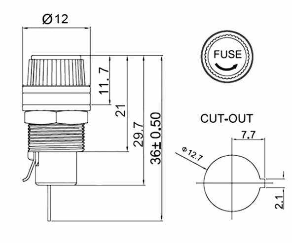 Panel Montaj 5x20mm Cam Sigorta Kutusu 10A 250V R3-12 Elektrikli Cihaz Ev Aletleri Makine Motor Sürücü 12mm Montaj Deliği - 8