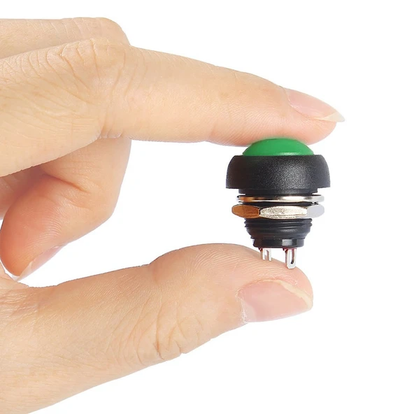12mm PBS-33B 2 Pin Push Buton Yeşil  ON OFF 1A 250V Mini Yuvarlak Su Geçirmez Anahtar Momentary Switch - 2