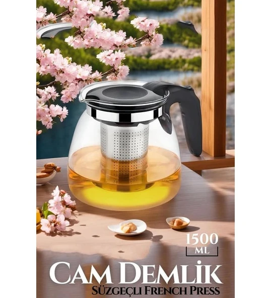 YAKUT Çelik Süzgeçli Cam Demlik 1500ml - 2