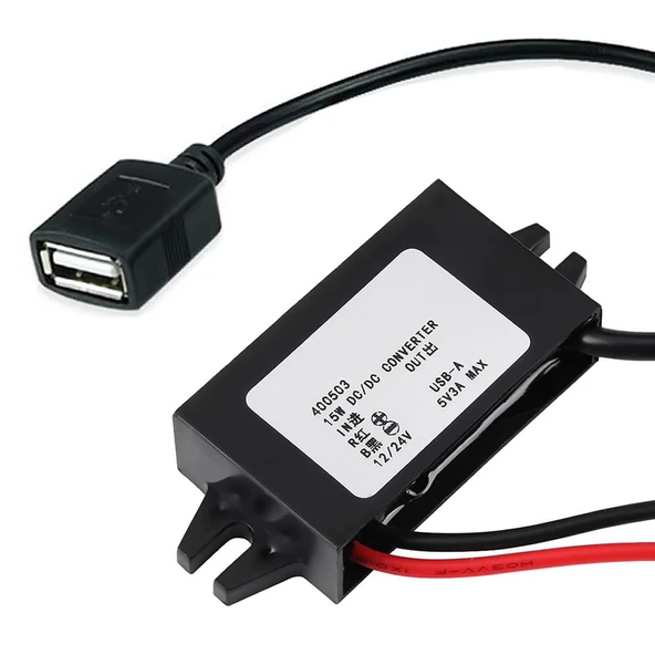 12V / 24V to USB-A 5V 3A Modül F35J5V3A  30cm Type A Usb Kablolu Su Geçirmez Şarj Telefon Araba Karavan Tekne Tablet Voltaj Düşürücü Güç Kaynağı - 7