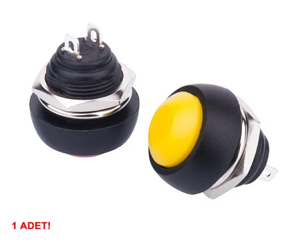 12mm PBS-33B 2 Pin Push Buton Sarı  ON OFF 1A 250V Mini Yuvarlak Su Geçirmez Anahtar Momentary Switch - Resim 5
