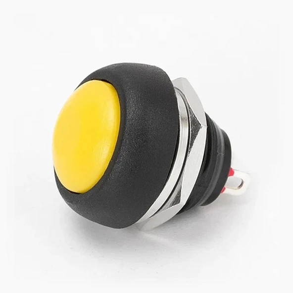 12mm PBS-33B 2 Pin Push Buton Sarı  ON OFF 1A 250V Mini Yuvarlak Su Geçirmez Anahtar Momentary Switch - Resim 4