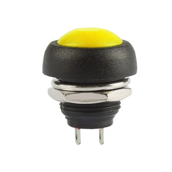 12mm PBS-33B 2 Pin Push Buton Sarı  ON OFF 1A 250V Mini Yuvarlak Su Geçirmez Anahtar Momentary Switch