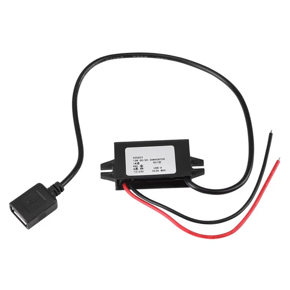 12V / 24V to USB-A 5V 3A Modül F35J5V3A  30cm Type A Usb Kablolu Su Geçirmez Şarj Telefon Araba Karavan Tekne Tablet Voltaj Düşürücü Güç Kaynağı - 6