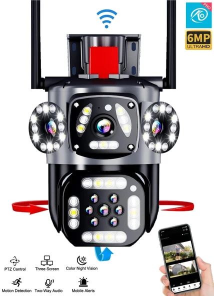 O-Kam 3412 Dual Lens WiFi Kamera Uzaktan İzleme Gece Görüş Sesli Görüşme - 6