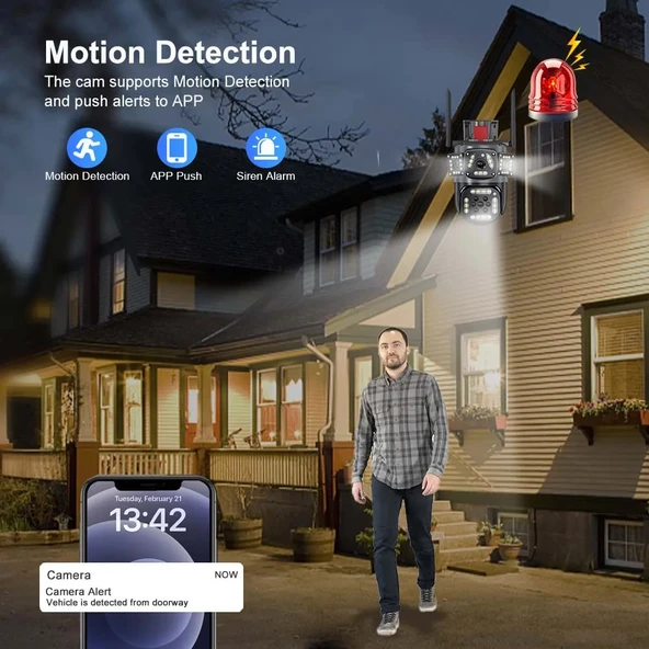 O-Kam 3412 Dual Lens WiFi Kamera Uzaktan İzleme Gece Görüş Sesli Görüşme - 4
