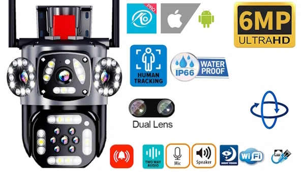 O-Kam 3412 Dual Lens WiFi Kamera Uzaktan İzleme Gece Görüş Sesli Görüşme - 5