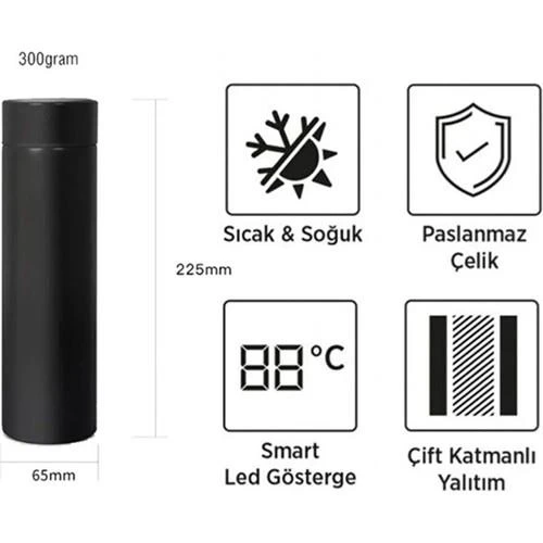 Tohana H2O Led Dereceli Termos Matara Siyah - 5