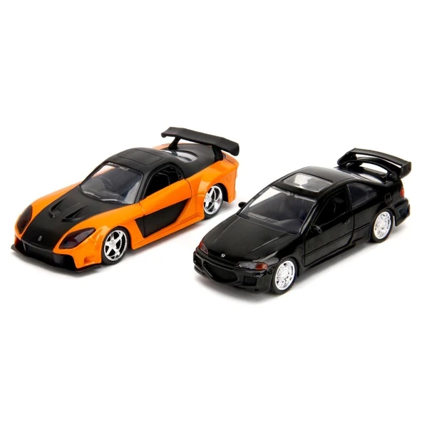 Jada 1:32 Fast & Furious Legacy Series Twin Pack W1/1 Heist Honda Civic EJ1 & Han's Mazda RX-7 - Resim 2