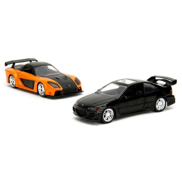 Jada 1:32 Fast & Furious Legacy Series Twin Pack W1/1 Heist Honda Civic EJ1 & Han's Mazda RX-7 - Resim 4