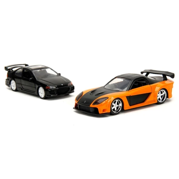 Jada 1:32 Fast & Furious Legacy Series Twin Pack W1/1 Heist Honda Civic EJ1 & Han's Mazda RX-7 - Resim 3