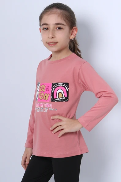 KIZ ÇOCUK UZUN KOLLU TSHİRT 4 MEVSİM BİSİKLET YAKA COOL EDİTİON BASKILI D45 - Resim 8