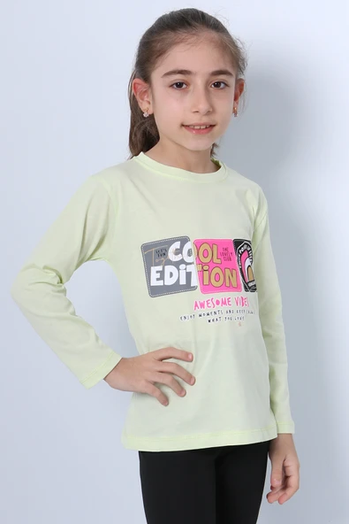 KIZ ÇOCUK UZUN KOLLU TSHİRT 4 MEVSİM BİSİKLET YAKA COOL EDİTİON BASKILI D45 - Resim 11