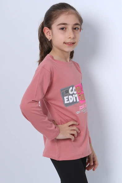 KIZ ÇOCUK UZUN KOLLU TSHİRT 4 MEVSİM BİSİKLET YAKA COOL EDİTİON BASKILI D45 - Resim 9