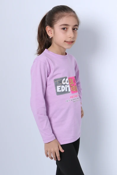KIZ ÇOCUK UZUN KOLLU TSHİRT 4 MEVSİM BİSİKLET YAKA COOL EDİTİON BASKILI D45 - Resim 4