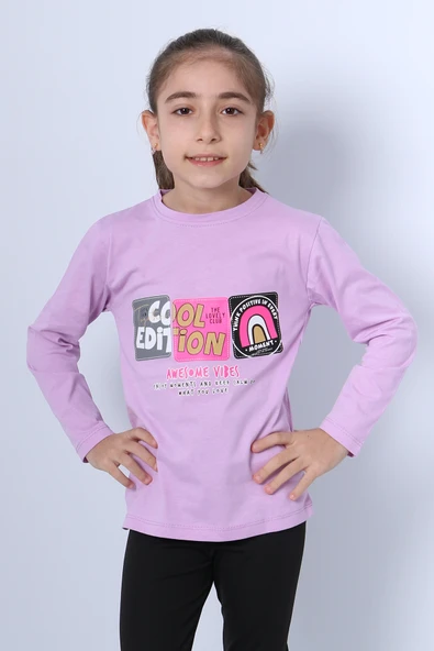 KIZ ÇOCUK UZUN KOLLU TSHİRT 4 MEVSİM BİSİKLET YAKA COOL EDİTİON BASKILI D45 ürün görseli