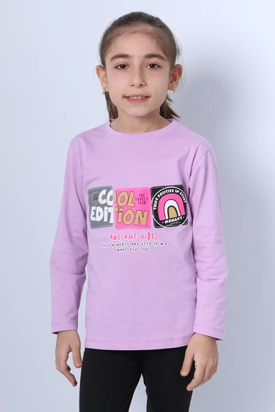 KIZ ÇOCUK UZUN KOLLU TSHİRT 4 MEVSİM BİSİKLET YAKA COOL EDİTİON BASKILI D45 - Resim 2