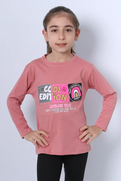 KIZ ÇOCUK UZUN KOLLU TSHİRT 4 MEVSİM BİSİKLET YAKA COOL EDİTİON BASKILI D45 - Resim 7