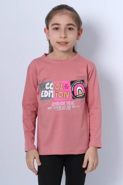 KIZ ÇOCUK UZUN KOLLU TSHİRT 4 MEVSİM BİSİKLET YAKA COOL EDİTİON BASKILI D45 - Resim 6