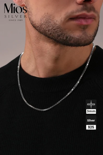 3mm Küp Zincir 925 Ayar Gümüş Kolye