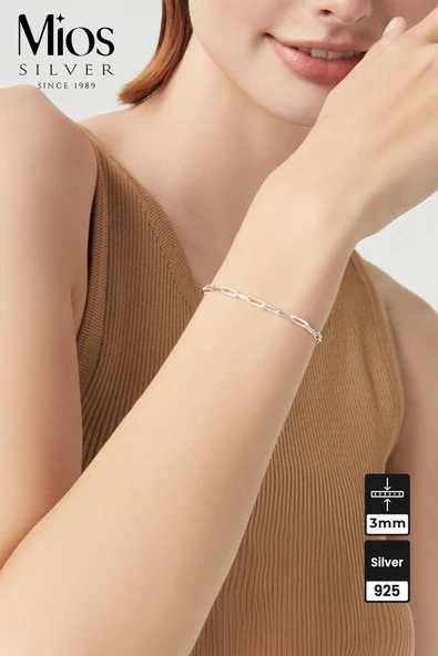 3mm Ataç 925 Ayar Gümüş Zincir Bileklik - 3