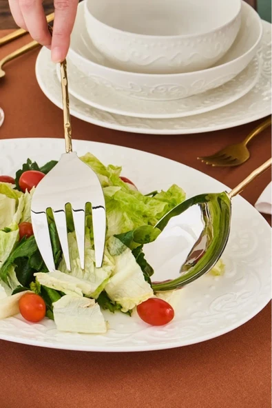 Karaca Home Leaf Altın Kaşık ve Çatal Salata Servis Seti - 2