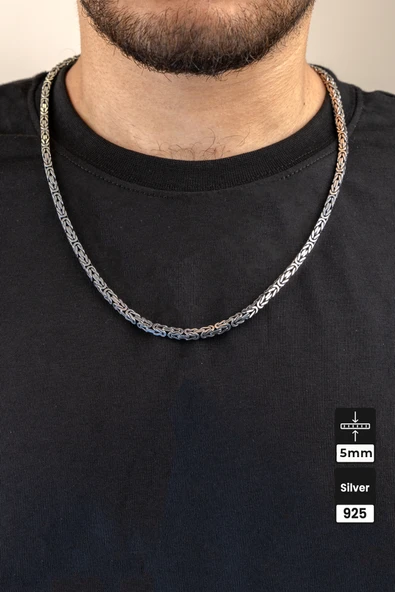 5mm Kare Kral 925 Ayar Gümüş Kolye
