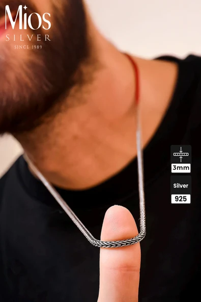 3mm Tilki Kuyruğu Zincir 925 Ayar Gümüş Kolye