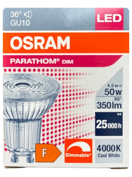 (1 Adet) Ledvance 4,5W (50W) 4000K (Gün Işığı) Dim Edilebilir GU10 Duylu Led Spot Ampul
