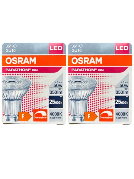 (2 Adet) Ledvance 4,5W (50W) 4000K (Gün Işığı) Dim Edilebilir GU10 Duylu Led Spot Ampul