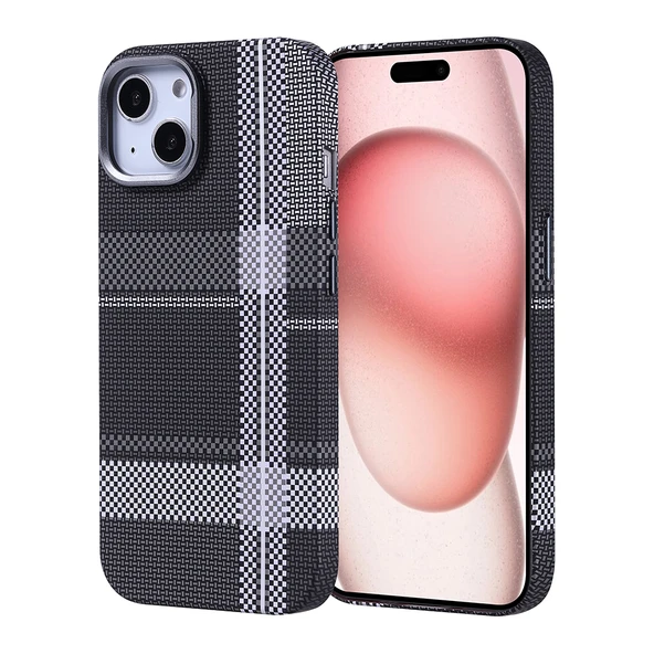 iPhone 15 Kılıf Kablosuz Şarj Özellikli Karbon Fiber Görünümlü Nekst Kapak - Resim 3