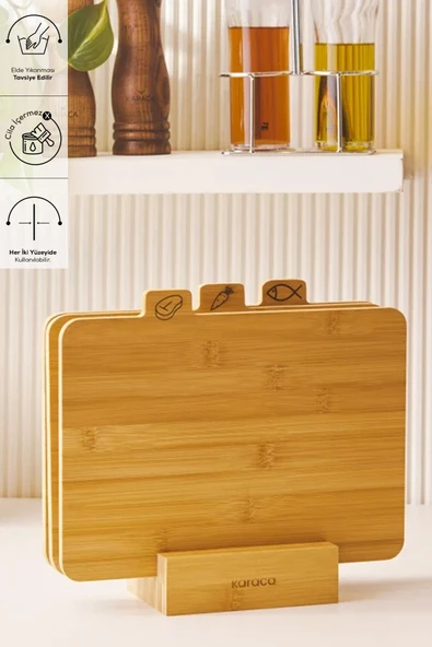 Karaca Triple 4 Parça Ayaklı Bambu Kesme Tahtası Seti 28 Cm - 7