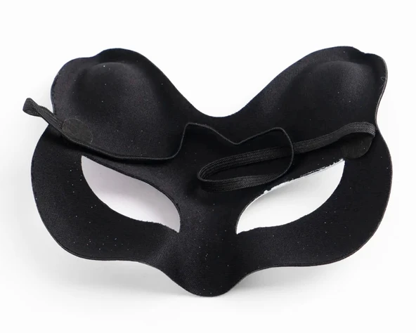 Siyah Renk Süet Kaplama Üzeri Mavi Kırmızı Simli Kedi Maskesi 17x14 Cm - Resim 3