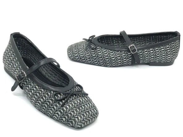 Feles Hasır Fiyonk Detaylı Kadın Babet Ayakkabı - Resim 3