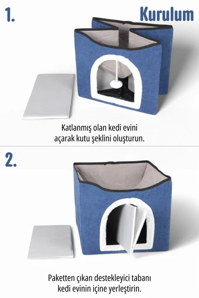 TİNEKE  Sevimli Katlanır Taşınabilir Çok Fonksiyonlu Kapalı Kedi Evi Yatağı KIRMIZI - 9