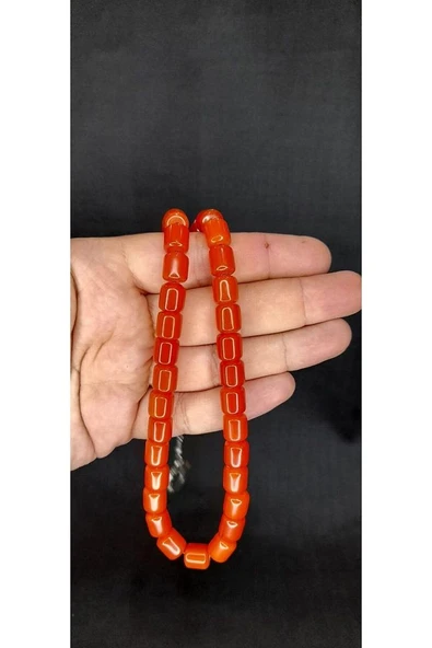 SIKMA ÇUBUK KEHRİBAR TESBİH TURUNCU RENK KAPSÜL KESİM T-433 - 3