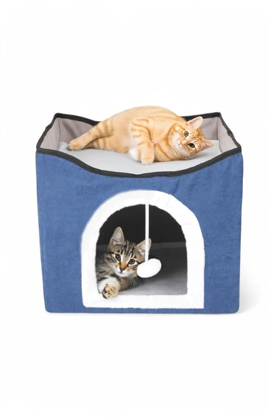 TİNEKE  Sevimli Katlanır Taşınabilir Çok Fonksiyonlu Kapalı Kedi Evi Yatağı TURUNCU - Resim 6