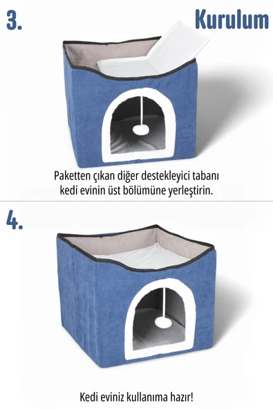 TİNEKE  Sevimli Katlanır Taşınabilir Çok Fonksiyonlu Kapalı Kedi Evi Yatağı KIRMIZI - 8