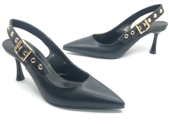 Feles Kemer Toka Detaylı Arkası Açık Stiletto Kadın Topuklu Ayakkabı - 5