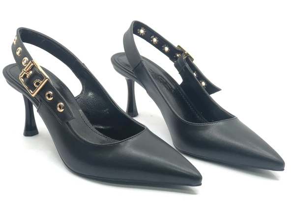 Feles Kemer Toka Detaylı Arkası Açık Stiletto Kadın Topuklu Ayakkabı - 6